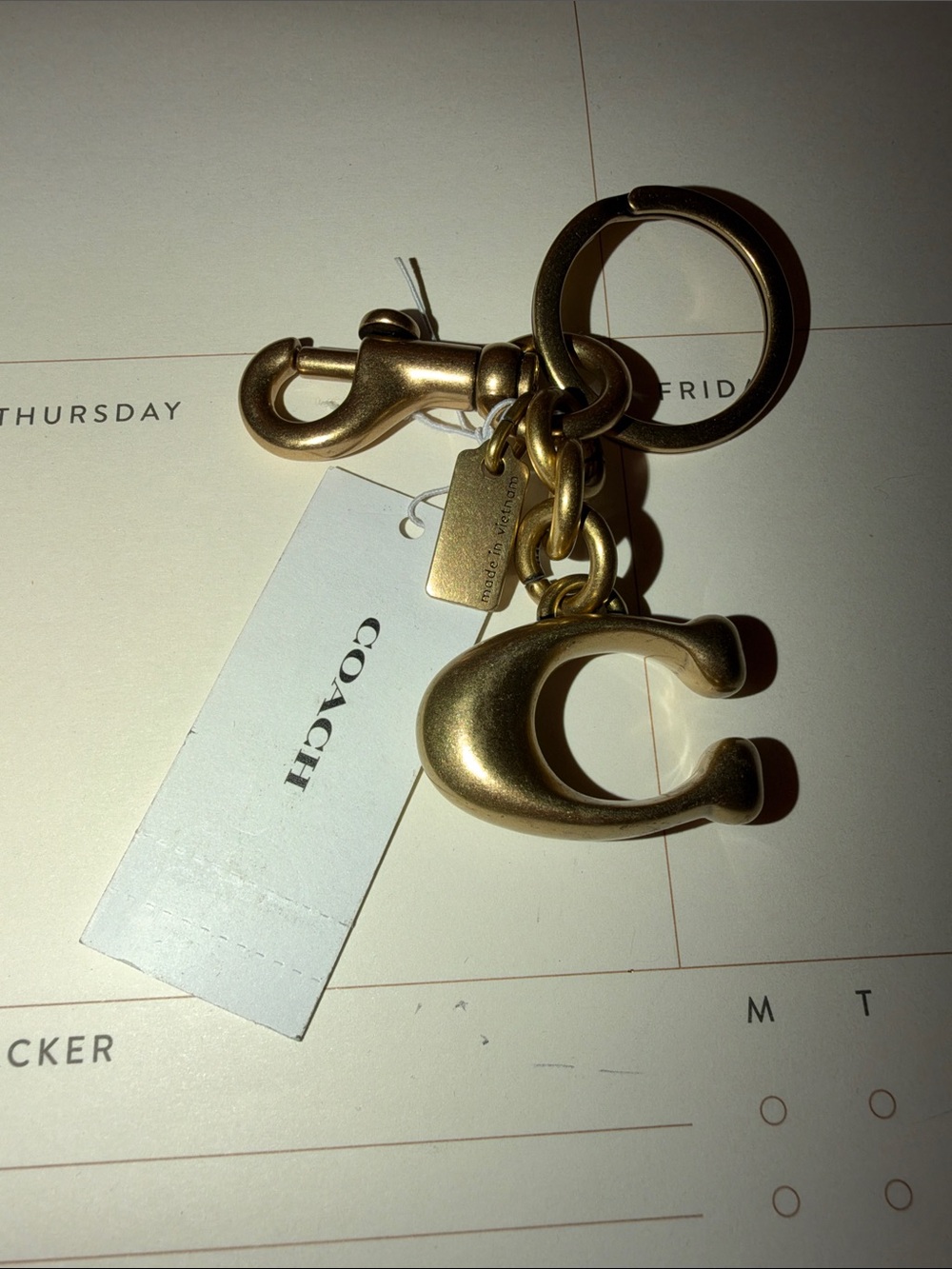 Coach Brass-Tone 'C' Key Ring Charm